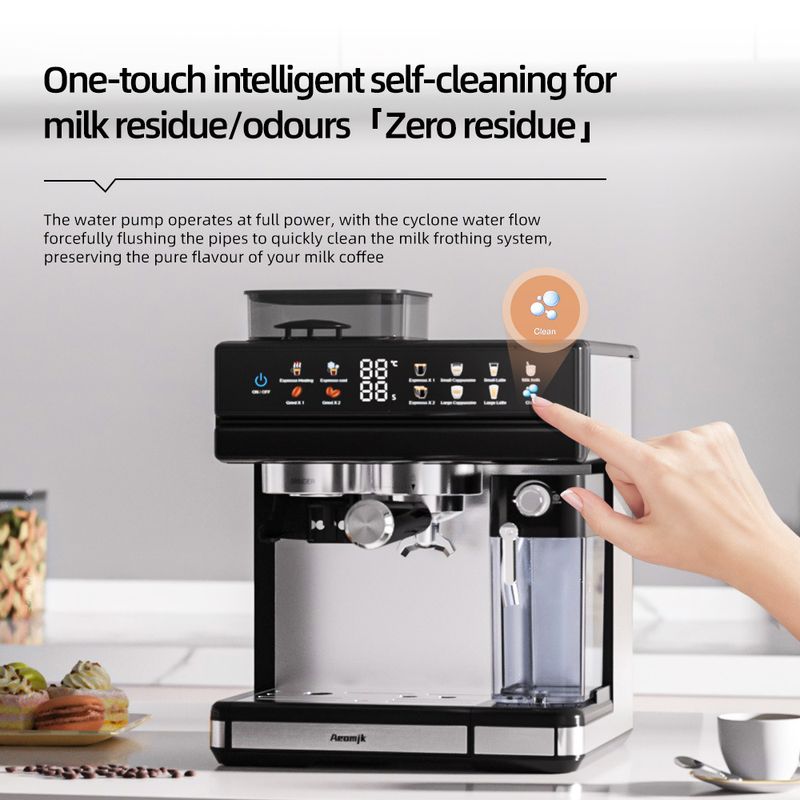 Semi-Automatic Espresso Machine With Built-in Grinder & Milk Frother – 1.8L Water Tank, 110-240V Universal Voltage, LCD Display (Model CM5720)_voghion.com