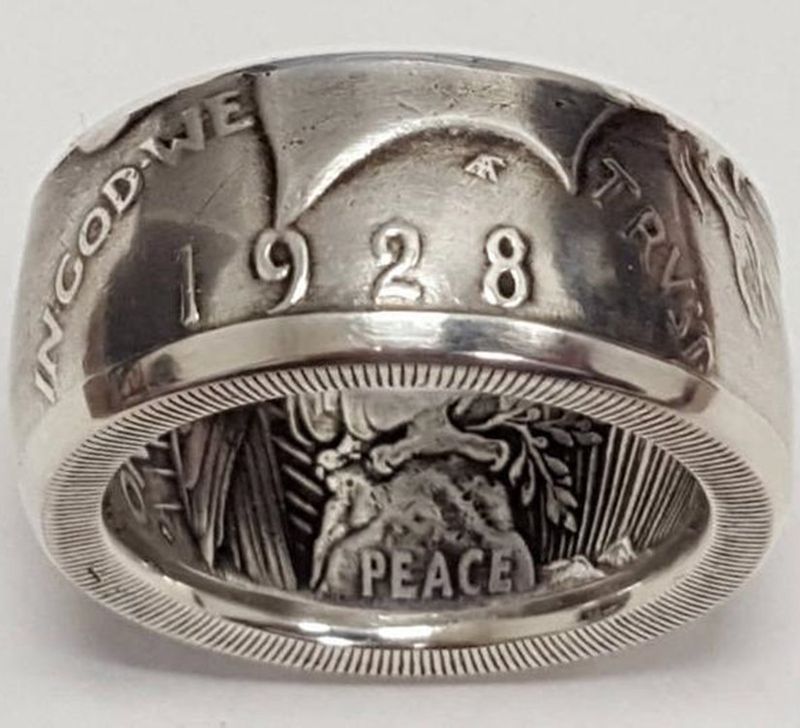 Anello Morgan con moneta Morning Glory e incisione su dollaro, gioiello unisex squisito_voghion.com