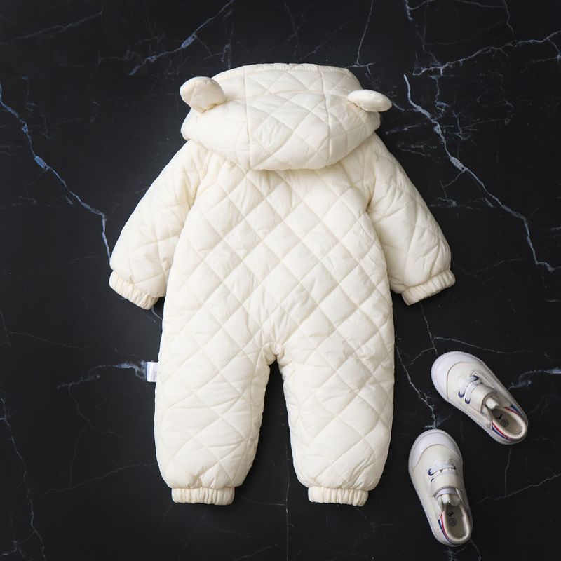 Cozy Fleece-Lined Hooded Baby Jumpsuit With Adorable Ear Design - Winter Warm One-Piece Romper For Toddlers (1-3 Years, 80-100cm) - Soft Polyester_voghion.com
