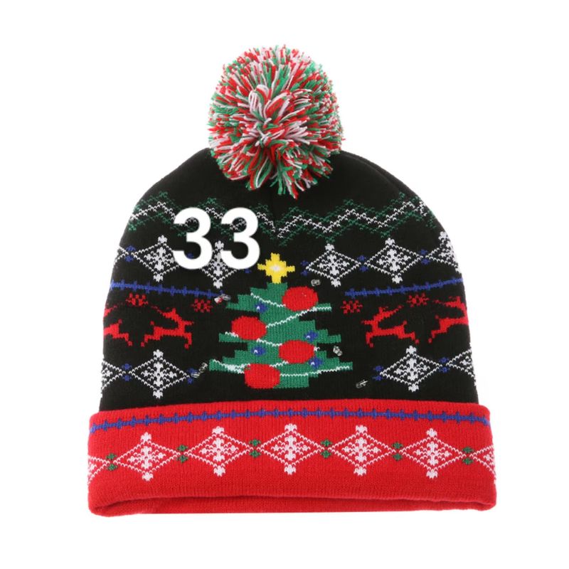 2024 Nieuwe Jacquard LED Wollen Herfst/Winter Warme Gebreide Kerstmuts_voghion.com