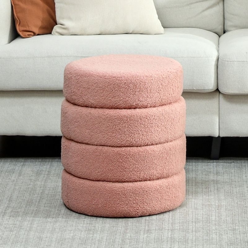 Runder Sitzhocker Aus Teddyfleece, Belastbar Bis 120 Kg, Ø40x45 Cm, Rosa_voghion.com