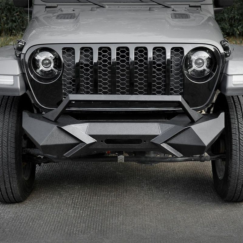X Style Front Bumper With Winch Plate Compatible With Wrangler JK (2007-2018) & JL (2018+)- Heavy Duty Black Textured Manganese Steel Construction, Perfect For On And Off-Road Used_voghion.com
