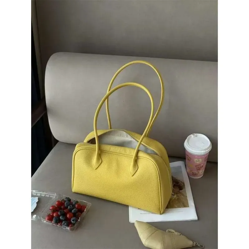 Borsa da bowling con manico lungo, in pelle di mucca di alta qualità, di colore giallo e blu, in saldo nel 2025_voghion.com