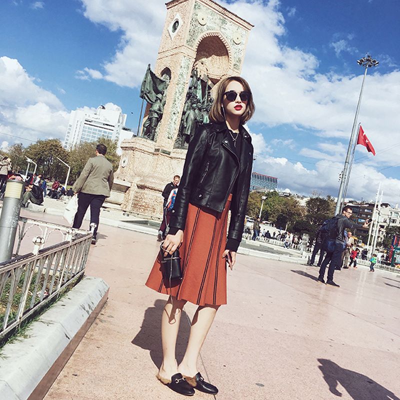 2024 Spring And Auumn New Moorcycle Small For Women, Shor Coa, Suden Korean Syle, Black Slim Fi PU Leaher_voghion.com