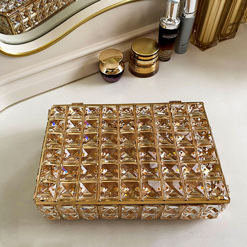 Caja organizadora de joyas de cristal de lujo, forro de franela, collar, pulsera, anillo, cajas de almacenamiento para el hogar, escritorio, caja de almacenamiento de artículos diversos, decoración_voghion.com