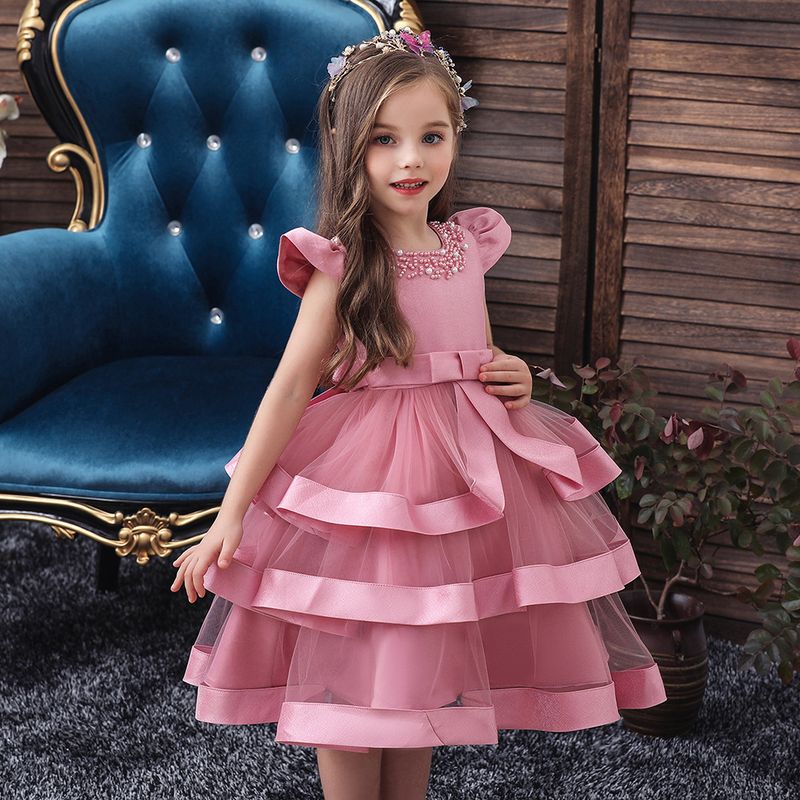 Robe de spectacle perlée pour enfants européens et américains, robe bouffante multicouche pour fille, robe de Noël pour enfants_voghion.com