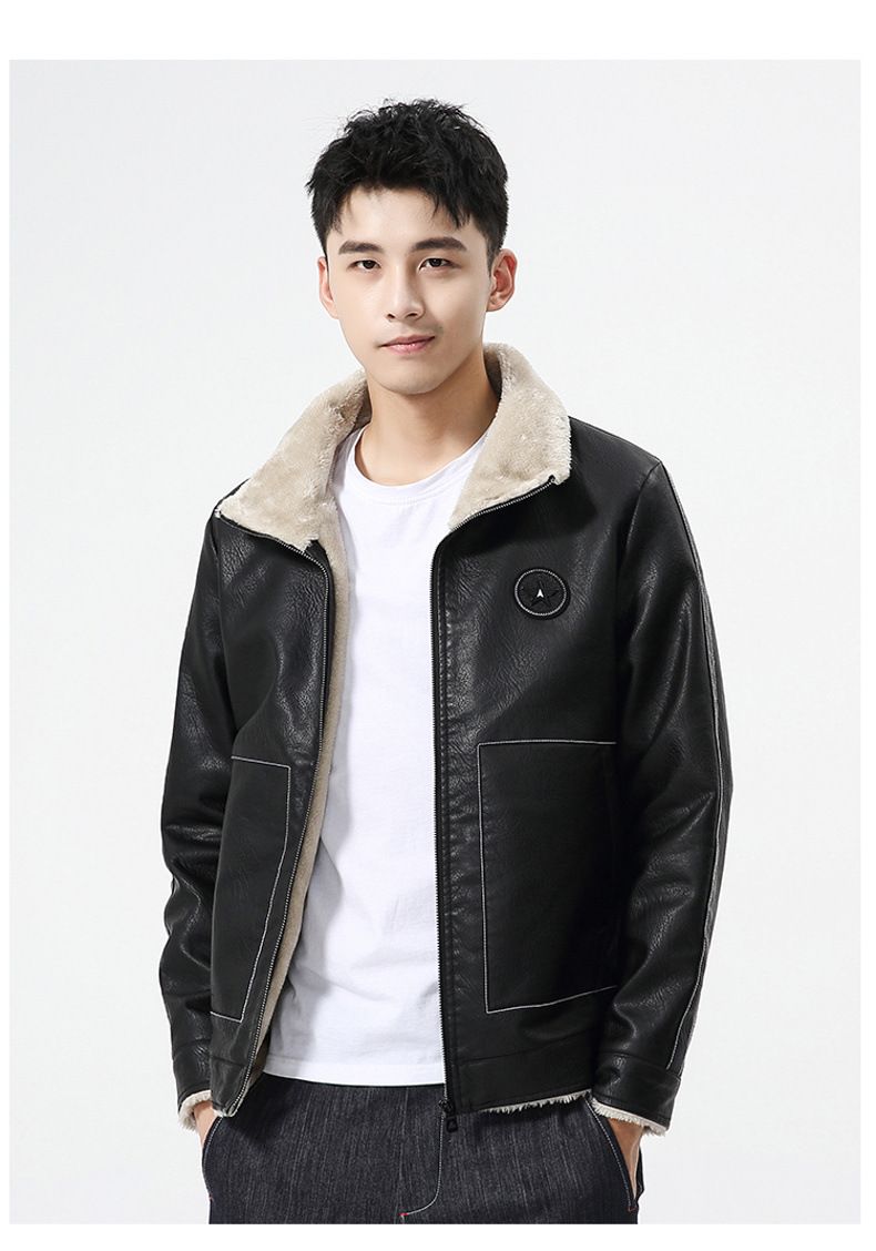 Winter Hübsche Große Gänseleder Casual PU Leder Herren Plus Samt Dicker Warmer Mantel Winddichte Motorrad Große Lederjacke_voghion.com