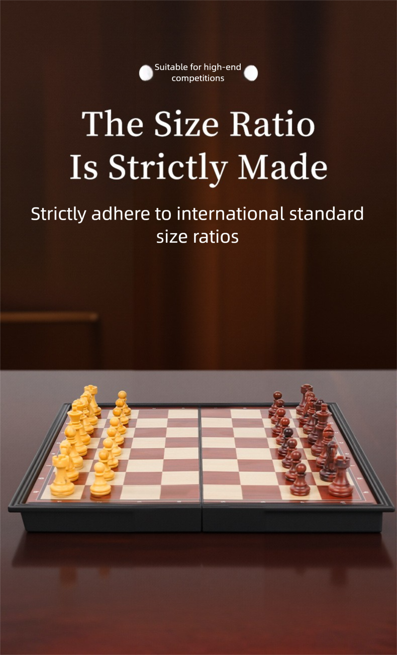 2-in-1 Magnetisches Schach- und Damespiel, faltbares Schachbrett aus Kunststoff mit Holzmaserung_voghion.com