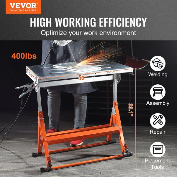 Welding Table 30' X 20', 400lbs Load Capacity Steel Welding Workbench Table On Wheels, Folding Work Bench With Three 1.1' Slot, 3 Tilt Angles, Adju_voghion.com