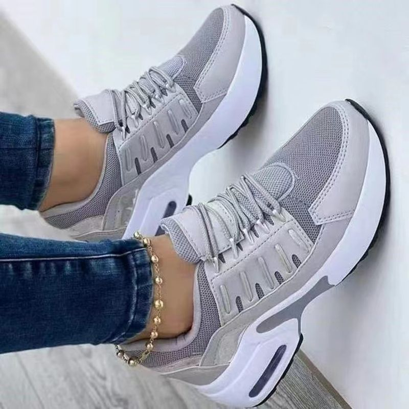 2023Ladies Sneakers Lace Up Wedge Heel Vulcanized Thick Sole Air Cushion Casual Large Size Women's Shoes_voghion.com
