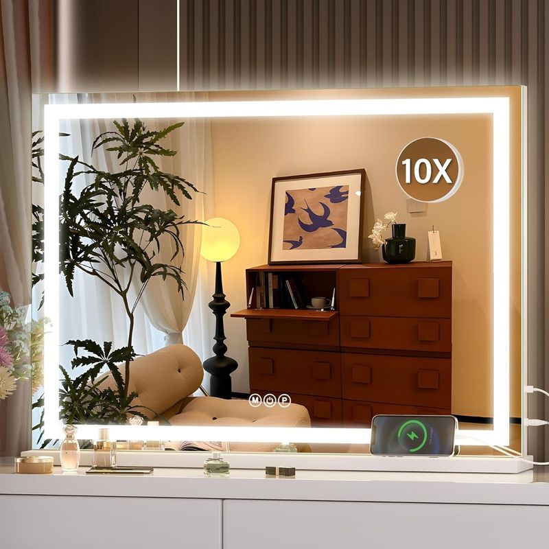 Hollywood Large Makeup Mirror 58*46cm Vanity Mirror Dimmable LED 3 Color Light_voghion.com