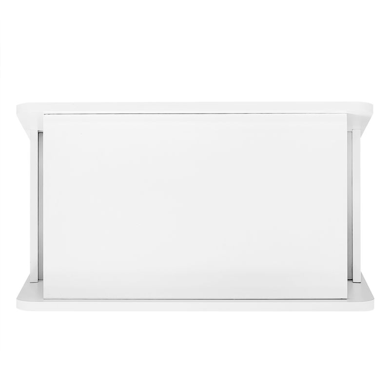 Buffet blanc moderne à roulettes, design arrondi et sécurisé, table console mobile et peu encombrante pour salon et chambre (81 x 33 x 51,5 cm)_voghion.com