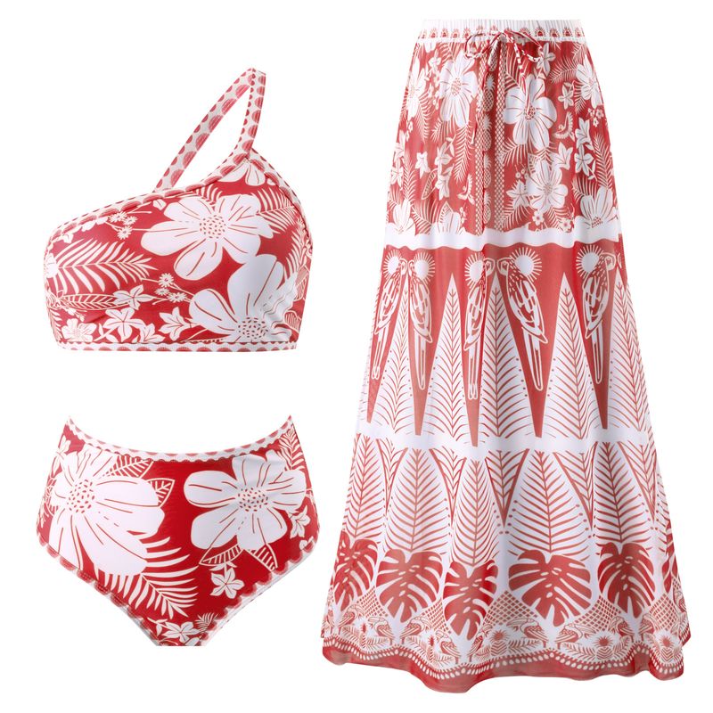 Women's Clothing Sexy One Shoulder Swimsuit Chiffon Beach Skirt Suit_voghion.com