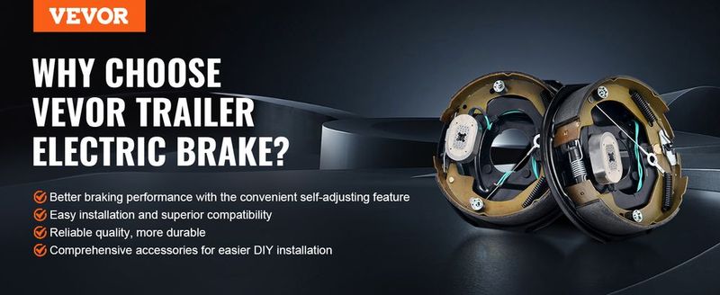 VEVOR Electric Trailer Brake Assembly, 10" X 2.25", 1 Pair Self-Adjusting Electric Brakes Kit For 3500 Lbs Axle, 4-Hole Mounting, Backing Plates For Brake System Part Replacement (1 Right + 1 Left)_voghion.com
