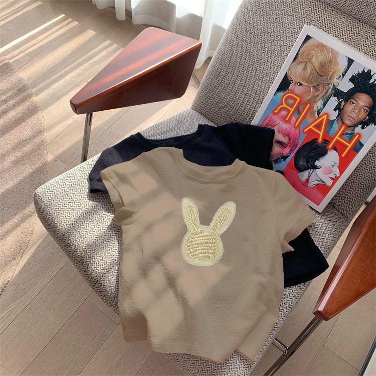 Women's clothing new cute rabbit short-sleeved T-shirt for women, slim and small tops, casual and age-reducing, navel-baring and chic small shirt_voghion.com