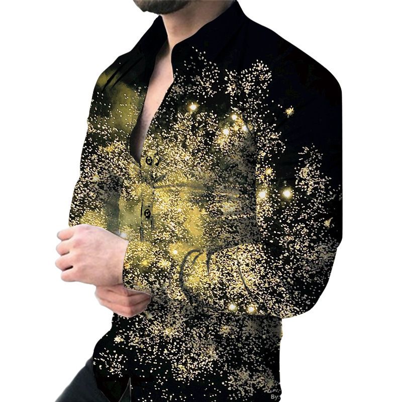 Camicie a maniche lunghe stampate con geometrie per il tempo libero, primavera e autunno 2024, di qualità imbattibile, da uomo_voghion.com