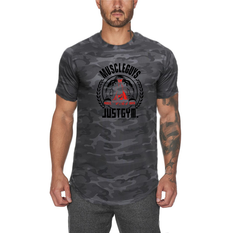 Sommar Kortärmad Camo T-sh Muskler för män Ungdom Fitness Halvärmad Sport Nederkant Sh Rundhals Snabbtorkande_voghion.com