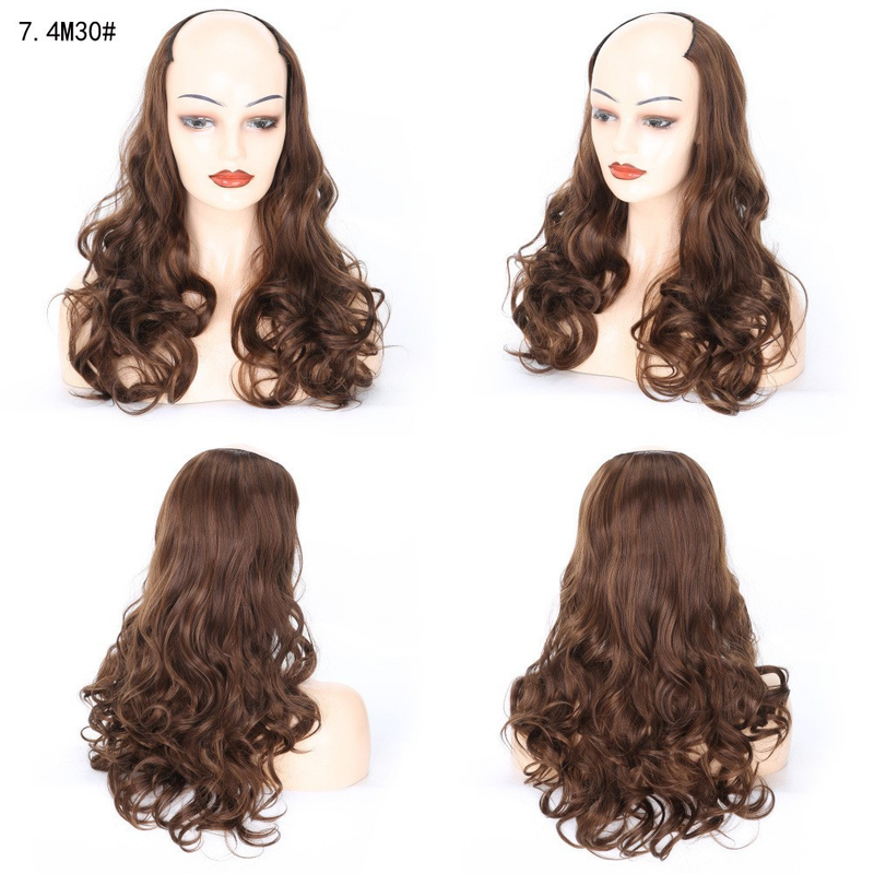 Synthetic hair U-shaped half head wig for women's medium large wave pear curl with natural fluffy long curly hair_voghion.com