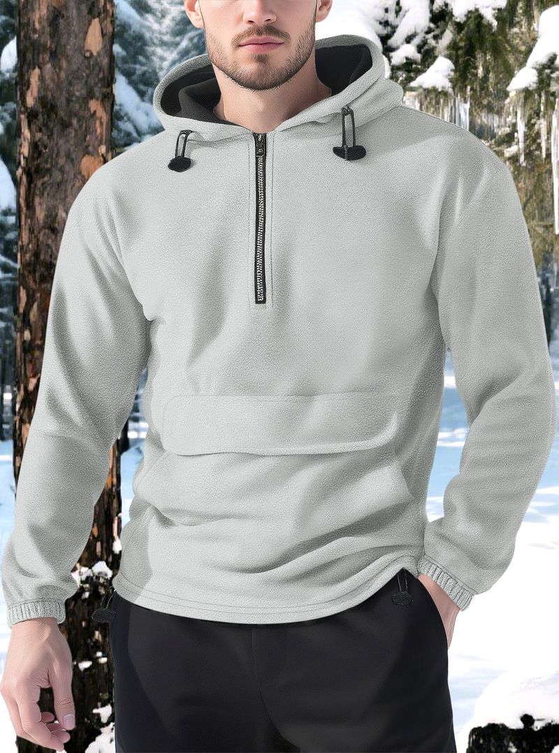 Felpa con cappuccio in pile spesso da uomo, casual, autunnale e invernale, da uomo_voghion.com