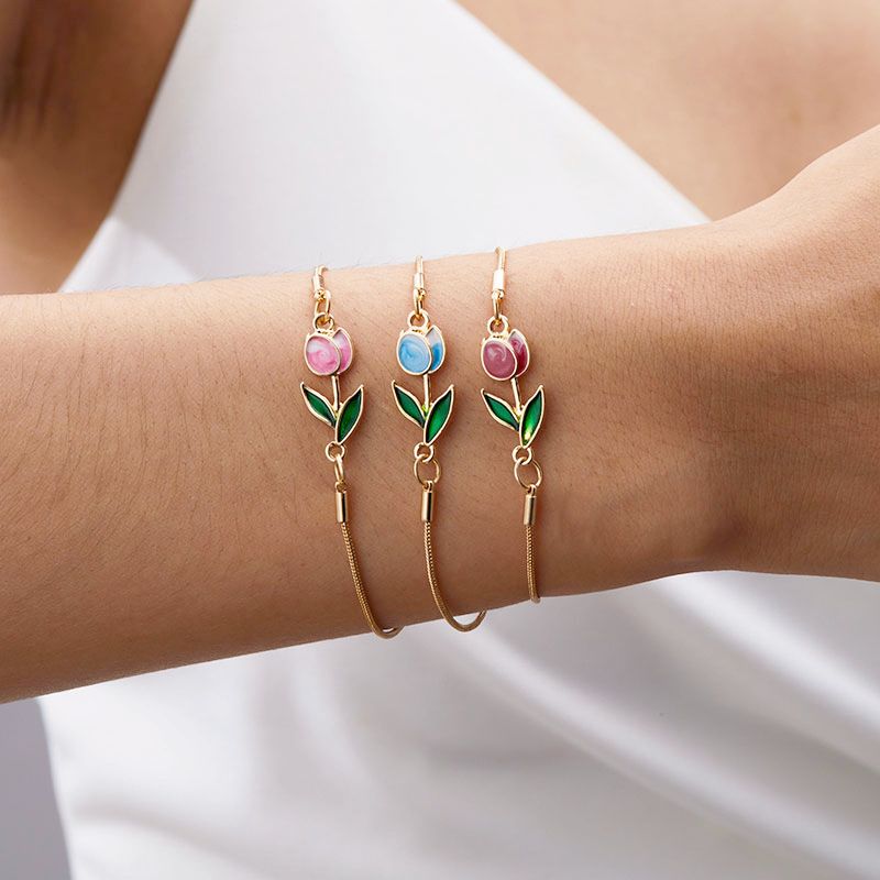 Ins Style New Tulip Necklace Bracelet Anklet Set, Female Creative Versatile Snake Bone Collarbone Chain_voghion.com