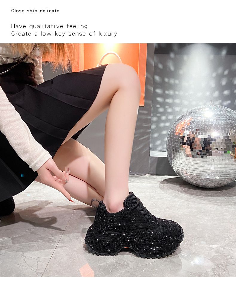 Modische Damen-Sneaker mit Strasssteinen – klobige Plateauschuhe für mehr Körpergröße, atmungsaktives Obermaterial aus PU, lässige und trendige Low-Top-Schnürschuhe_voghion.com