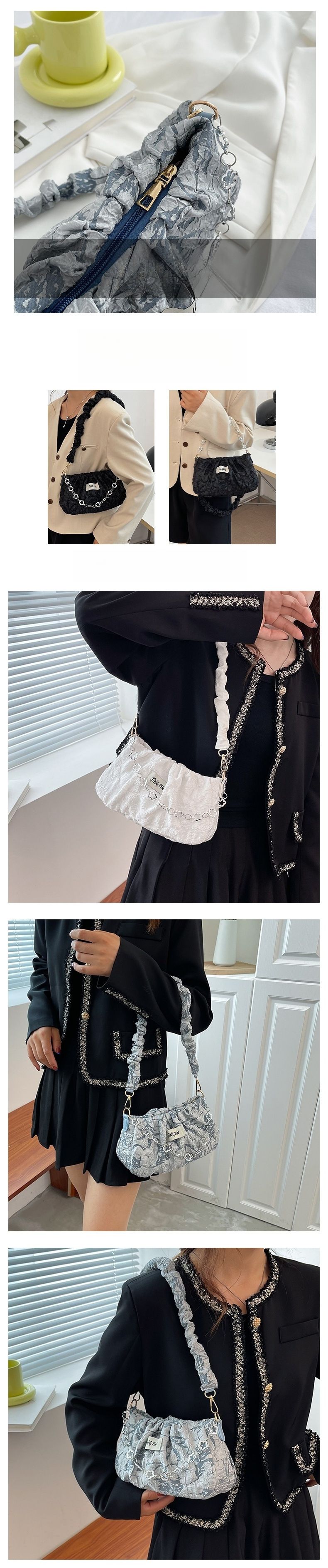 Bolso de hombro multifuncional con cremallera y diseño plisado para axilas, otoño/invierno 2025_voghion.com