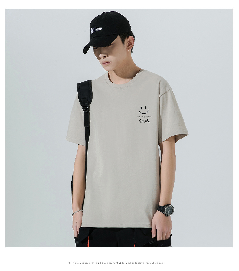 Short Sleeved T Shirt For Men Summer New Smiley Face Printed Cotton Loose Round Neck S Half Youth_voghion.com