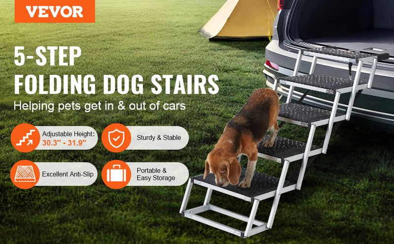 VEVOR Dog Stair for Cars 5-step Folding Dog Steps Aluminum Loads up to 150 lbs_voghion.com