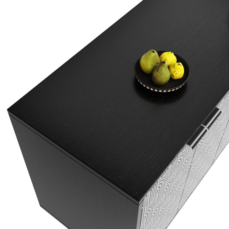 Esszimmerschrank Schwarz 120x78cm Mit Fischgrätenmuster, Geschnitzte Tür_voghion.com