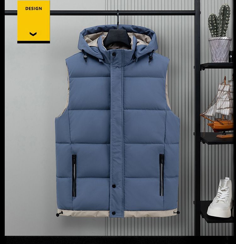 Herren Steppweste Winter – Verdickte ärmellose Pufferweste mit Stehkragen (M-8XL, Schwarz/Blau/Creme, übergroßes lässiges Lagenteil)_voghion.com