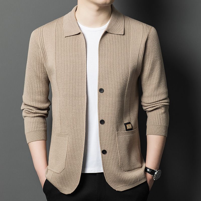 2025 Spring And Autumn New Youth Knitted Cardigan Sweater Jacket Men's Casual Solid Color_voghion.com