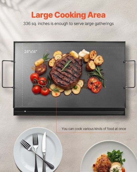 24x16 In Flat Top Griddle Carbon Steel Universal BBQ Grill Pan Cookware_voghion.com