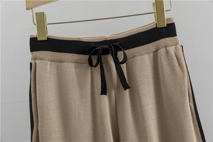 Women's fashion professional suit age-reducing temperament knit cardigan style wide leg pants two-piece set_voghion.com