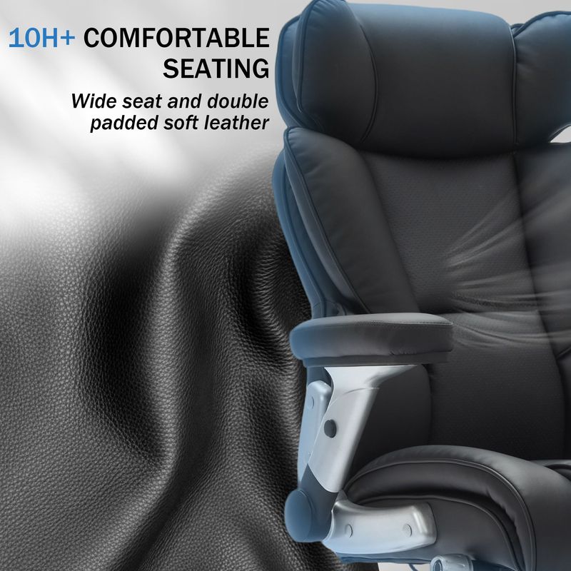 Big And Tall Office Chair 500lbs With Adjustable Lumbar Support, Executive Office Chair With Flip-up Armrest And Wider Seat, Ergonomic Leather Chair Breathable With Quiet Rubber Wheels Black_voghion.com