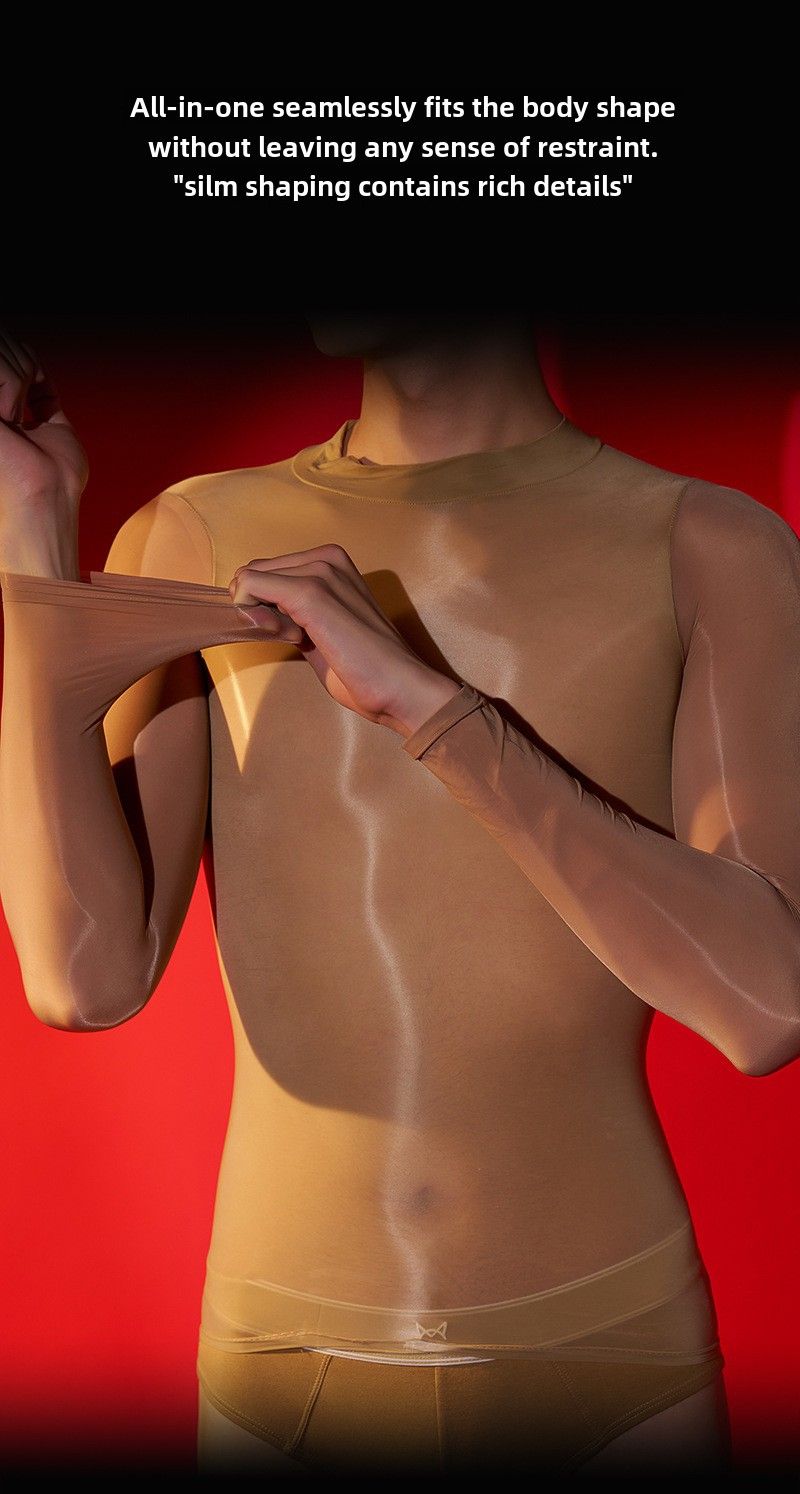 Europäische und amerikanische langärmelige, enge Bademode mit Perspektive, hochelastische Dessous, transparente Seidenstrümpfe, Oberteil, ölige, seidige Pferdeölsocken_voghion.com