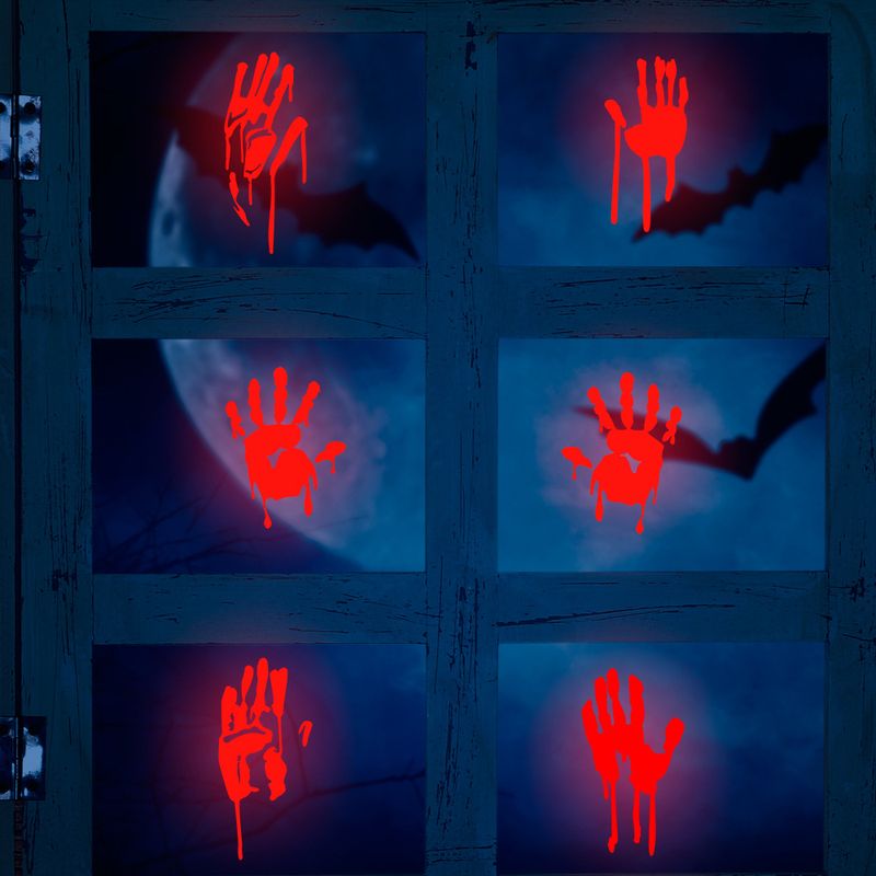 Glow In The Dark Halloween Bloody Handprint Wall Stickers - Self-Adhesive Fluorescent Decals For Windows, Glass, And Home Decor_voghion.com