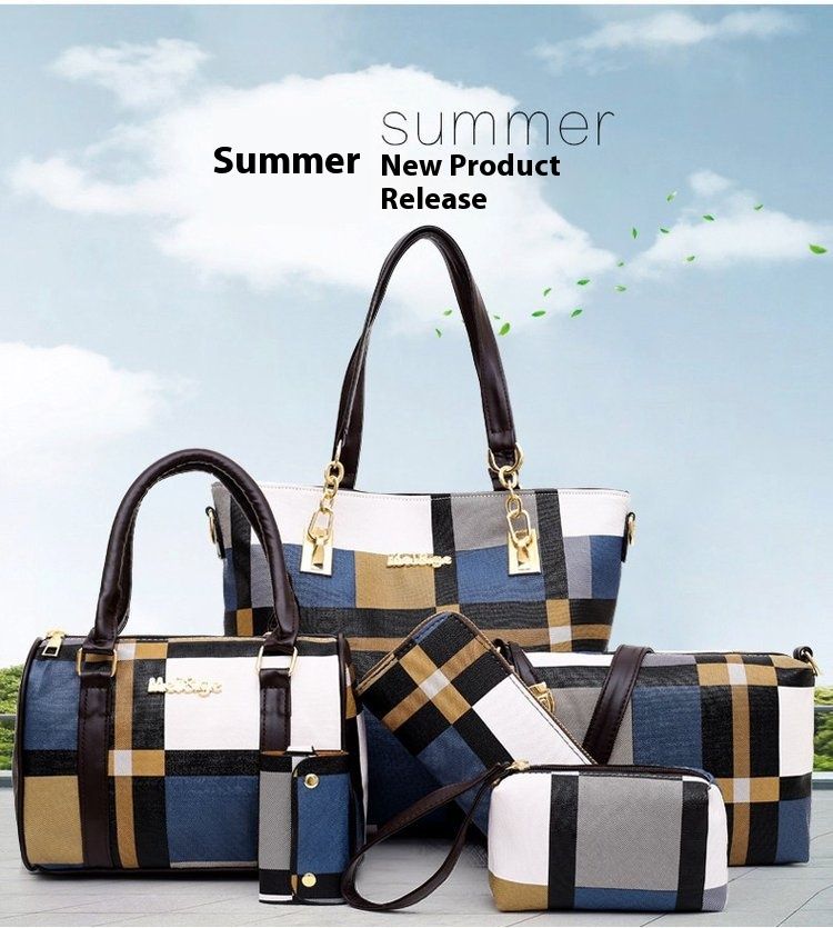 Andralyn New Plaid Six Piece Set Mother Tote Bag Contrasting Color Trend One Shoulder Handbag Women's Handbag Key Bag_voghion.com