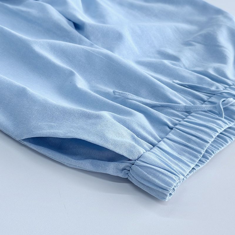 Ensemble 2 pièces pour femme, haut à col en V et pantalon à manches courtes, couleur unie, printemps et été_voghion.com