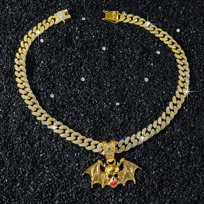 European And American New Personalized Men's Hip-hop Style Halloween Funny Bat Skull Pendant Necklace_voghion.com