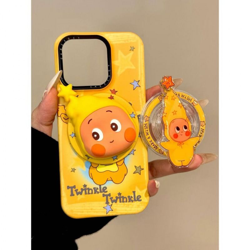 Custodia magnetica TechGlobe a forma di cartone animato con testa grande rotante e stella carina, compatibile con iPhone 16 Pro Max 15._voghion.com