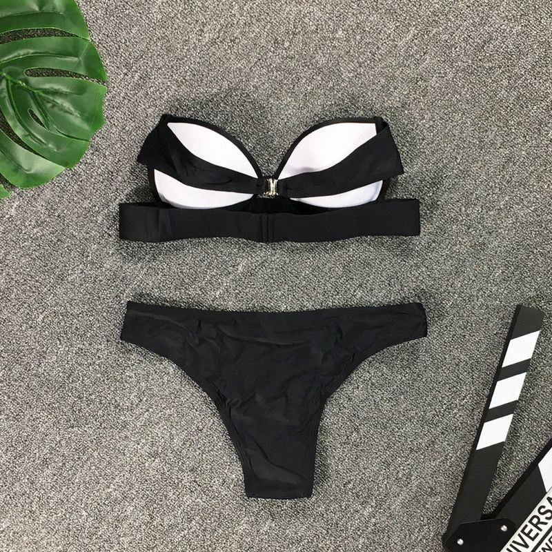Bikini Bikini trägerlos schwarz Hardpack mit eng anliegendem Schlitzbody Damen Badeanzug_voghion.com
