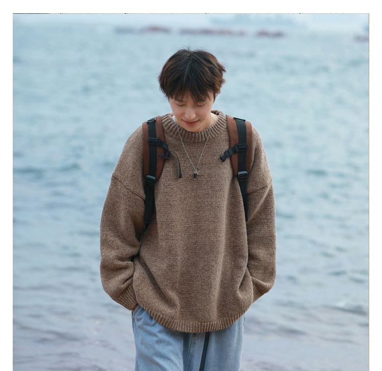 Sweater Men's Thick Crewneck Sweater Retro Loose Lazy Style Line Coat Top Trend_voghion.com