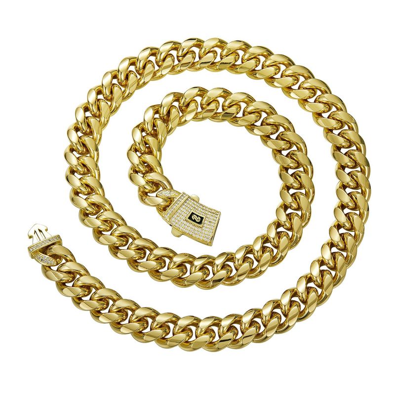 Men's Jewelry Electroplating 14K Gold Stainless Steel Titanium Steel Encrypted Cuban Chain Men's Necklace 6 14mm Wide Popular Fashion Jewelry_voghion.com