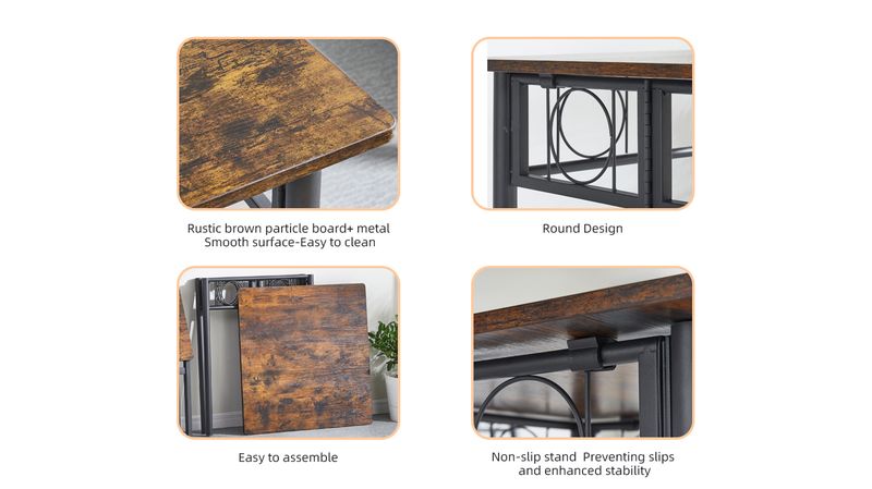 Folding Dining Table,Square Foldable Wood&Metal Table For Kitchen,Dining Room,No Assembly_voghion.com