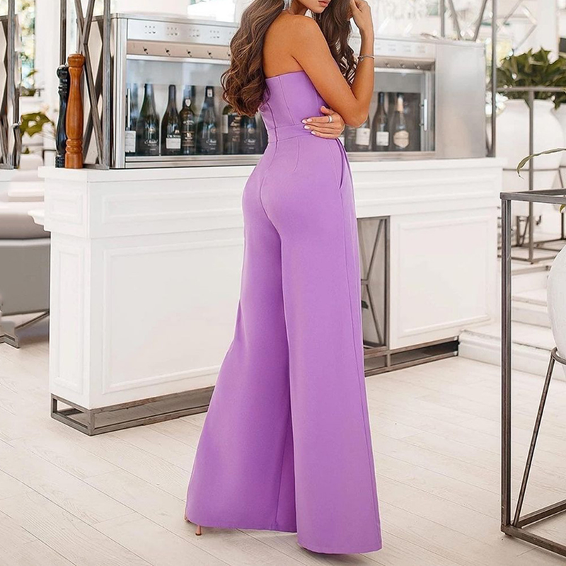 Women's clothing women's fashion sexy small V-neck tube top casual pants slit slim jumpsuit_voghion.com