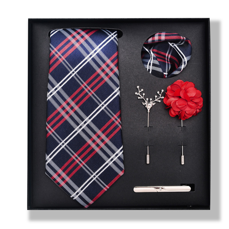 Set da uomo alla moda in tinta unita a righe con anacardi, confezione regalo da 6 pezzi, set con corsetto con fermacravatta e sciarpa quadrata_voghion.com