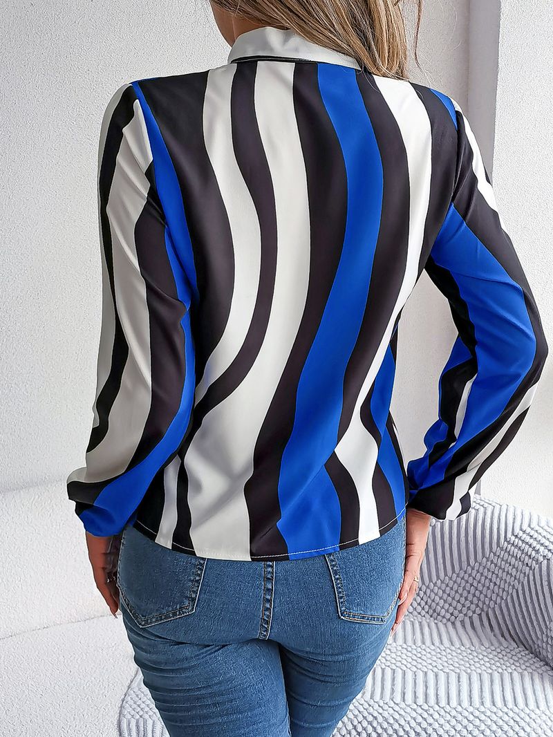 Camicetta in chiffon con maniche a lanterna e a righe, elegante, stile primavera estate, abbigliamento da donna_voghion.com