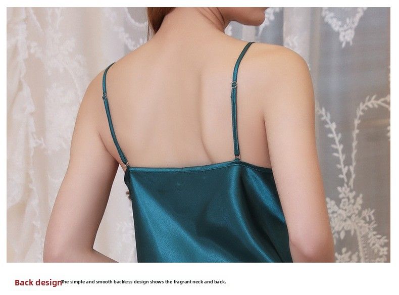 Women's Plus Size Summer Suspender Pajamas | Thin Satin Silk With V-Neck & Beautiful Back Lace Detail_voghion.com