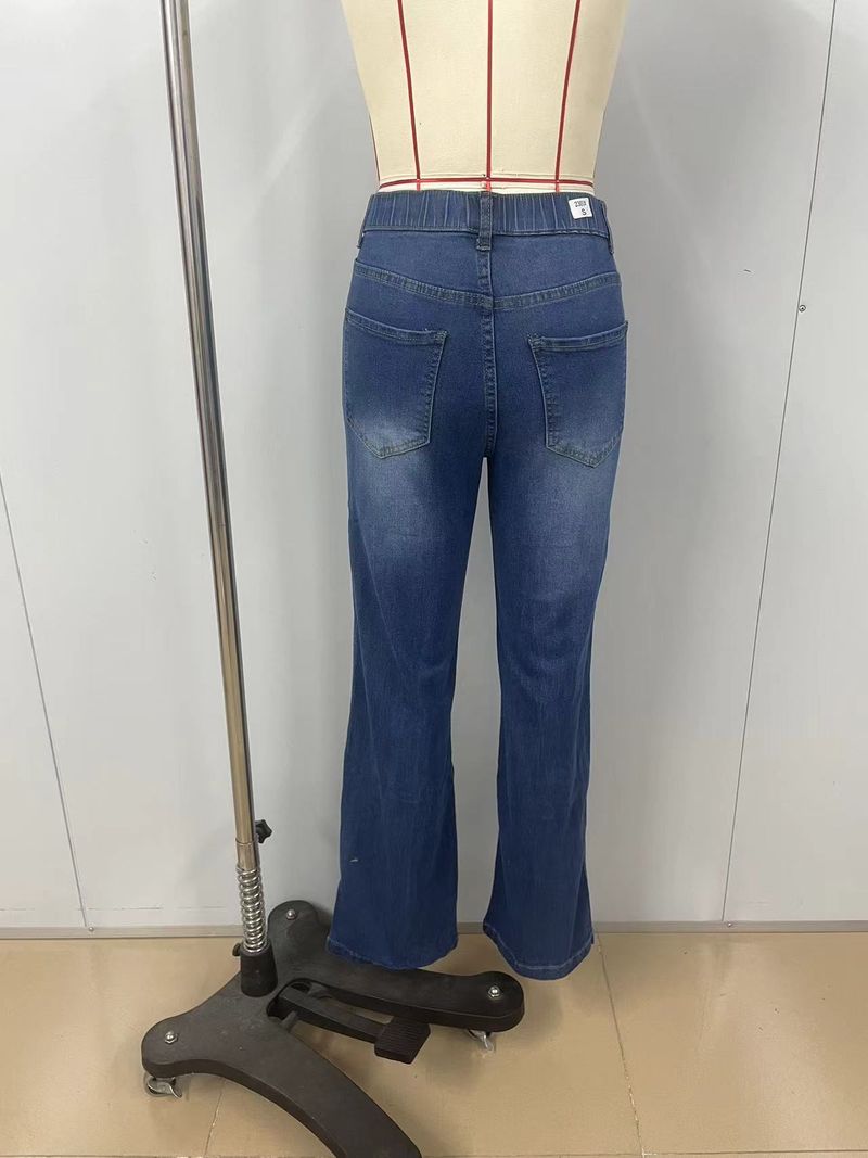 Abbigliamento da donna Jeans lavati con elastico in vita alta e gamba larga a vita media_voghion.com