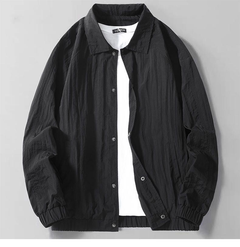 Men'sStyle Lapel Work Jacket - Lightweight Breathable Casual Windbreaker For Spring & Autumn (Black, Khaki)_voghion.com